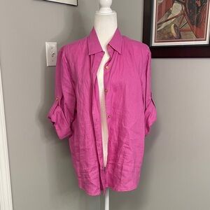 Bright Pink Button-Front Linen Shirt - Women